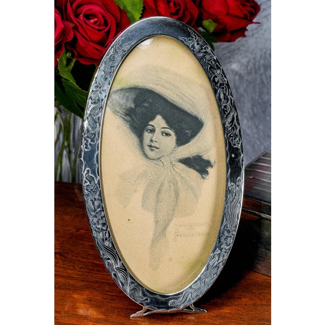 Art Nouveau Lovely Art Nouveau Sterling Silver Floral Border Antique Photo Picture Frame For Sale - Image 3 of 14