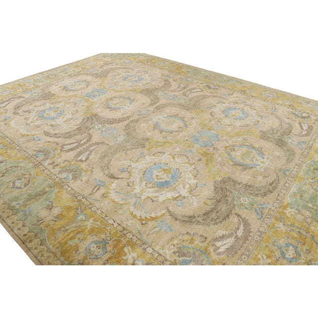 Rug & Kilim Rug & Kilim’s Polonaise Style Rug in Beige With Gold and Blue Floral Patterns For Sale - Image 4 of 7