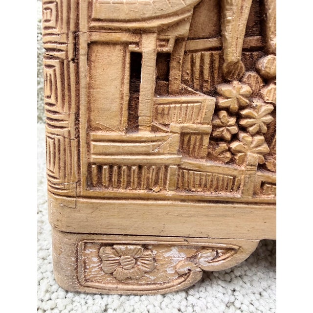 Champagne Chinese Antique 1920’s Hand Carved Wood Chest For Sale - Image 8 of 10