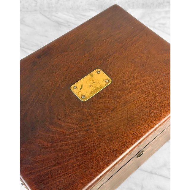 Antique English Benson & Hedges Mahogany Metal Lined Cigar Tobacco Humidor Box For Sale - Image 13 of 15