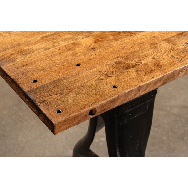 Industrial Table on Antique Cast Iron Base For Sale - Image 10 of 15