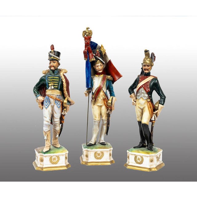 Antique 20th Century Polychrome Capodimonte Porcelain Sculptures Depicting Napoleonic Soldiers, Naples, Set of 3 For Sale - Image 9 of 9