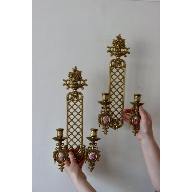 Metal Vintage French Brass Sconces, Set of 2 For Sale - Image 7 of 9