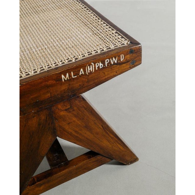 French Mid-Century Wooden Teak & Rattan Bench by Pierre Jeanneret, 1950s For Sale - Image 4 of 7
