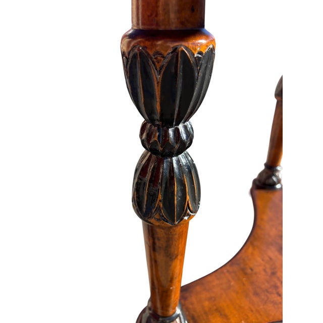 Regency Revival Mahogany Inlaid Side Table With Drawer & Triangular Base For Sale In Los Angeles - Image 6 of 8