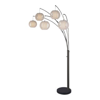 Bloom 5-Light Arc Floor Lamp - Black Nickel, Black Marble Base, White Satin Shade For Sale