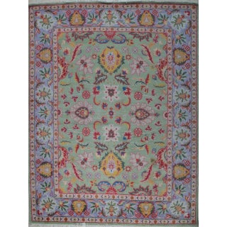 8x10 Light Green Traditional Floral Oushak Hand Knotted Wool Carpet Rug For Sale