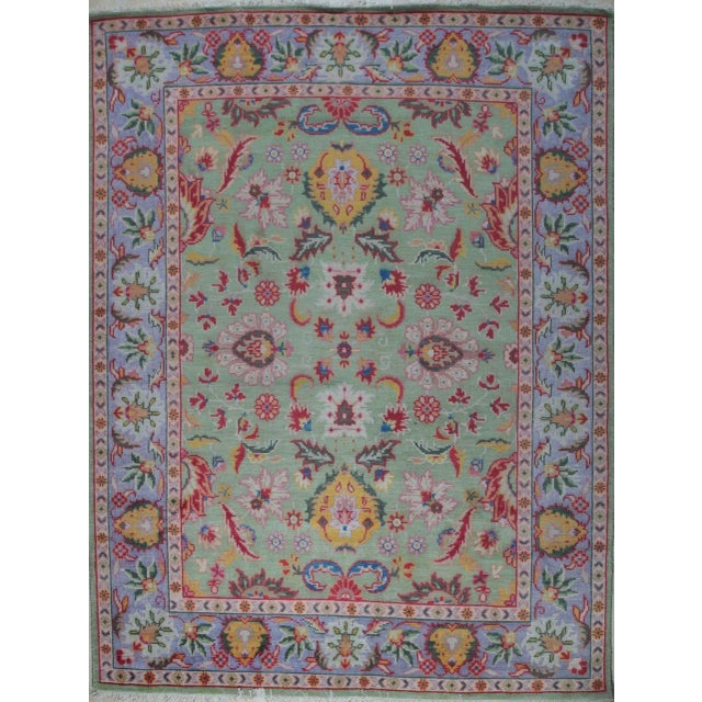 8x10 Light Green Traditional Floral Oushak Hand Knotted Wool Carpet Rug For Sale