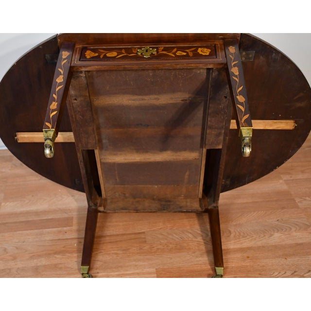 1900s Antique Dutch Marquetry Mahogany Pembroke Drop-Leaf Coffee Table For Sale - Image 15 of 16