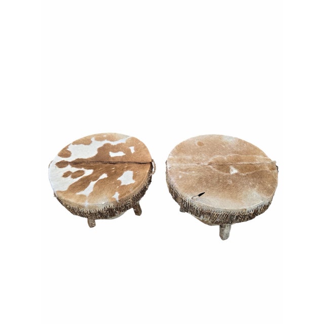 Mid 20th Century Vintage African Tribal Cowhide Drum Side Tables - Set of 2 For Sale - Image 5 of 12
