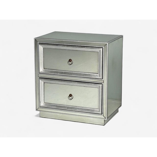 Late 20th Century Hollywood Regency Style, Silver Leaf, Distressed Glass, Mirrored Nightstands For Sale - Image 5 of 13