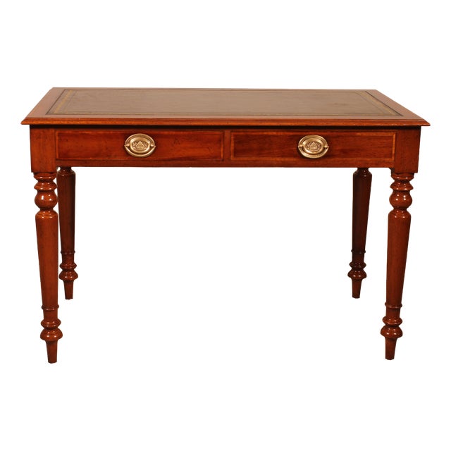 Mahogany Flat Desk with Drawers and Inlays, 19th-Century For Sale