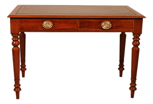 Mahogany Flat Desk with Drawers and Inlays, 19th-Century