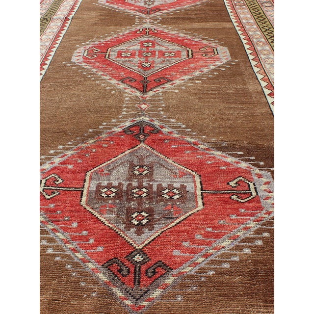 Textile Vintage Turkish Oushak Rug With Three Large Medallions and Multiple Borders 4'3"x9'11" For Sale - Image 7 of 8