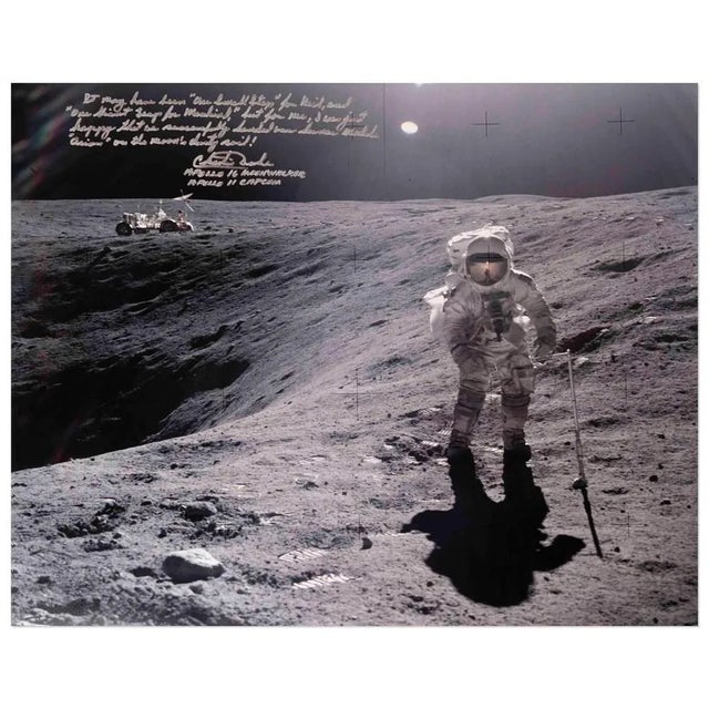 American Charlie Duke Signed Photograph of Apollo 16 Moonwalk For Sale - Image 3 of 3