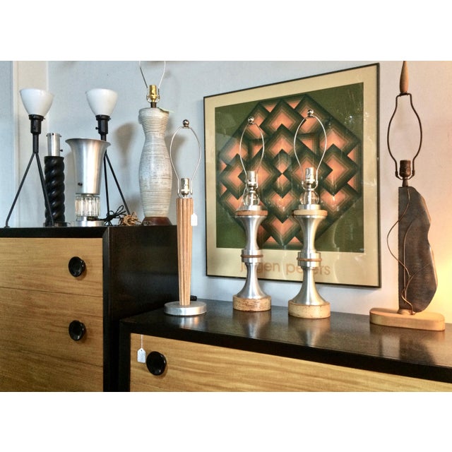 1950s Russel Wright Spun Aluminum, Maple and Crystal Ball Table Lamps - A Pair For Sale - Image 11 of 12