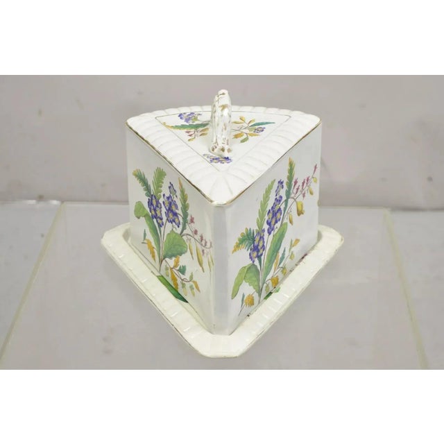 Antique Victorian Large Porcelain Covered Cheese Dish With Flowers and Leaves For Sale - Image 4 of 12