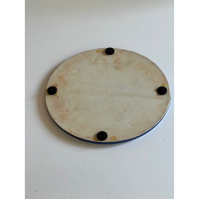 French Large Round Blue and White Fleur De Lis Plate Trivet For Sale - Image 3 of 5