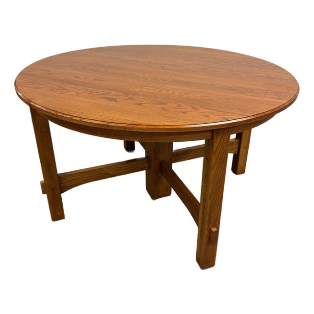 Vintage Richardson Brothers Co Solid Oak 54 Inch Round Dining Table For Sale