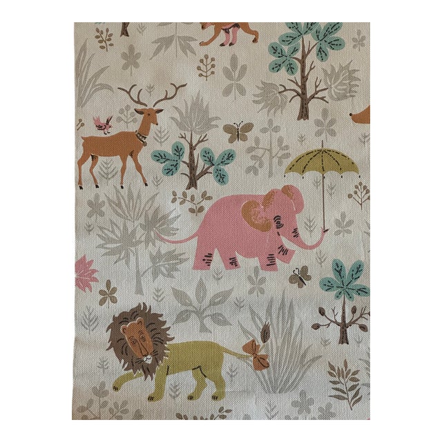 Vintage Whimsical Animal Safari Wallpaper for Children's Room For Sale