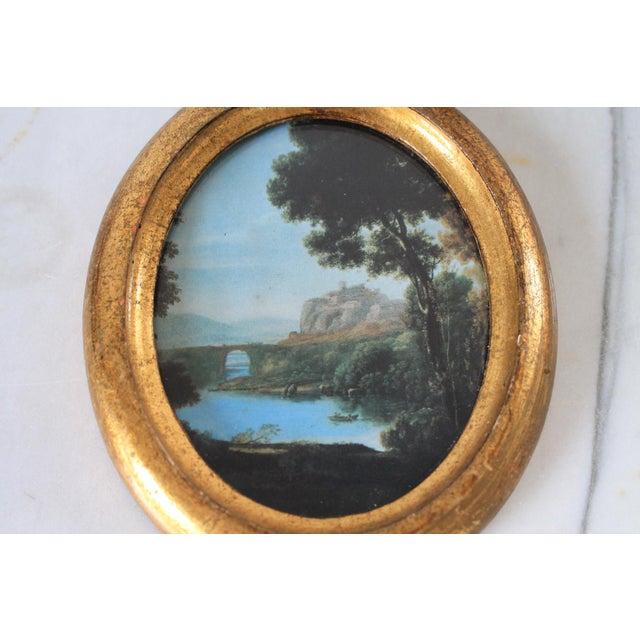 Hollywood Regency Vintage Italian Oval Framed Landscape Wall Hanging For Sale - Image 3 of 8