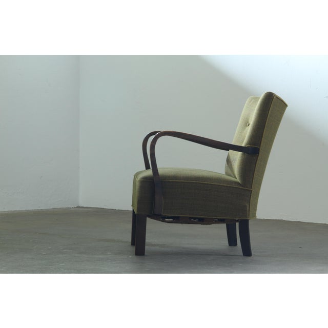 Vintage Danish Beechwood Lounge Chair with Curved Armrests, Denmark, 1930s For Sale - Image 4 of 18