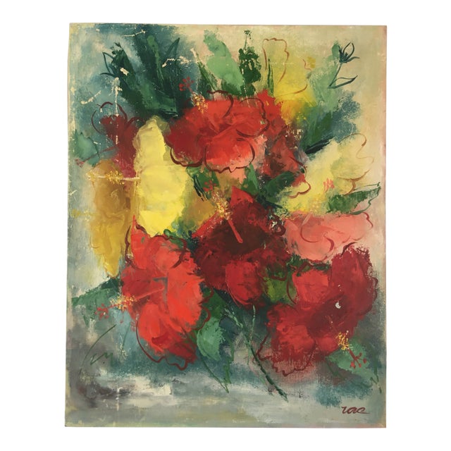 Vintage Oil on Canvas, Hibiscus For Sale