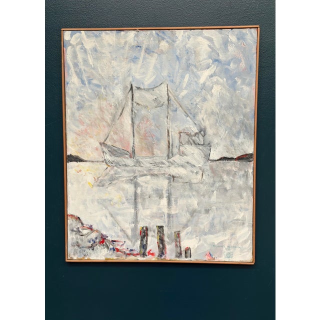 Original Swedish Oil on Canvas – “Silhouette of the Boat” by Michael Hertzman – Signed & Dated 1992 – Vintage & Framed –...