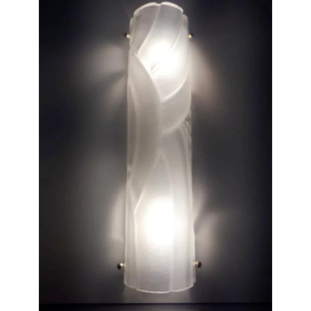 Italian Art Deco style wall light or flush mount shown in frosted Murano glass hand blown to create a stylish wrapped...