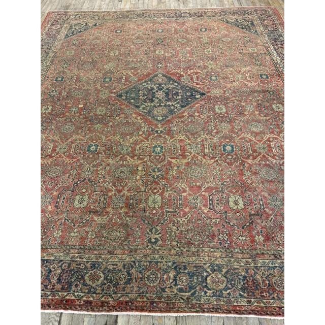 1890s Red Field Medallion Large Scale Antique Sultanabad Knotted Wool Rug For Sale - Image 4 of 6