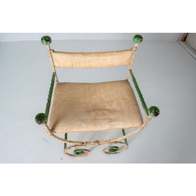 Off-white Curcule Style Wrought Iron Arm Chair - Vintage Antique Furniture 1920s For Sale - Image 8 of 13