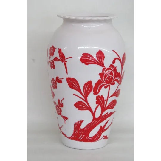 Anchor Hocking Anchor Hocking Red Birds Cherry Blossoms Flower Milk Glass Vase For Sale - Image 4 of 11