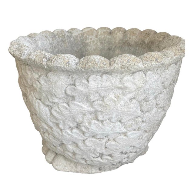 Off-white A Pair of Vintage English Cast Stone Oak Leaf & Acorn Planters For Sale - Image 8 of 9