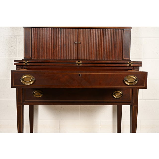 Brown Baker Furniture Style Hepplewhite Mahogany Secretary Desk With Bookcase Hutch, Circa 1920s For Sale - Image 8 of 16
