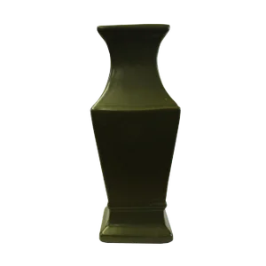 Chinese Handmade Dark Olive Green Ceramic Accent Vase