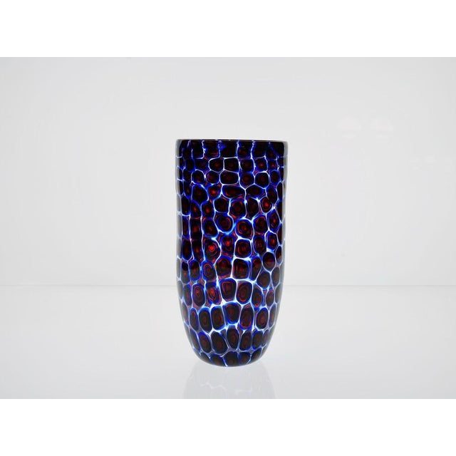 Murano Glass Vase with Floating Murrine Mosaic in Blue and Red, 1980s For Sale - Image 12 of 18