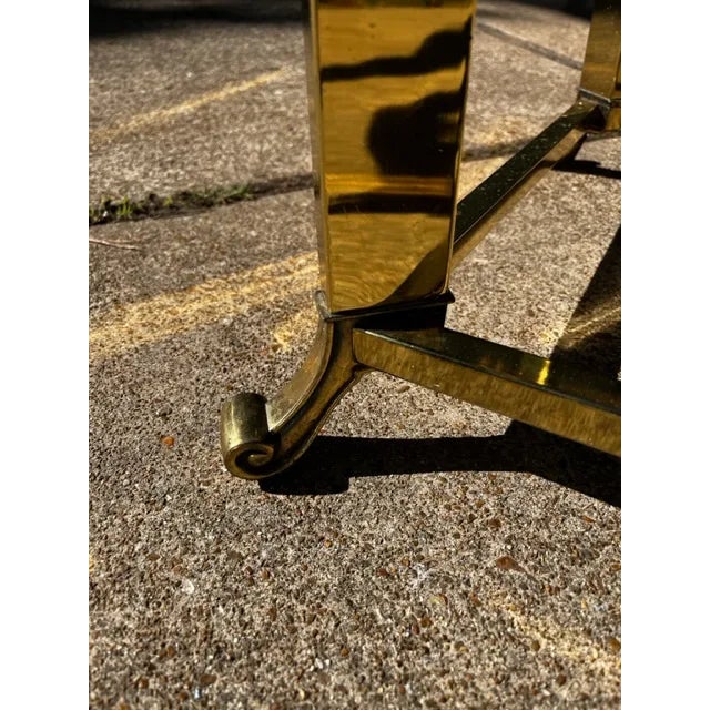 Labarge Hollywood Regency Brass Scroll Design Glass End Table For Sale - Image 4 of 10
