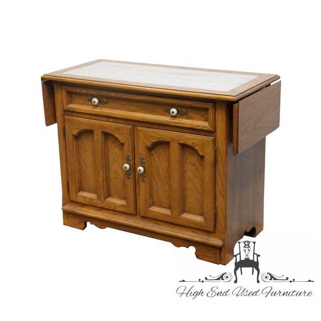 Thomasville Thomasville Furniture Homecoming Collection Solid Oak Rustic Country Style 56" Drop Leaf Server Buffet W. Granite Top For Sale - Image 4 of 18