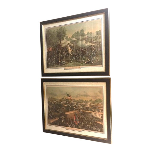Kurz & Allison Framed Pair Civil War Color Lithograph Battle Scene Prints For Sale