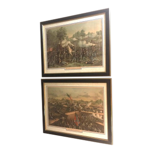 Kurz & Allison Framed Pair Civil War Color Lithograph Battle Scene Prints