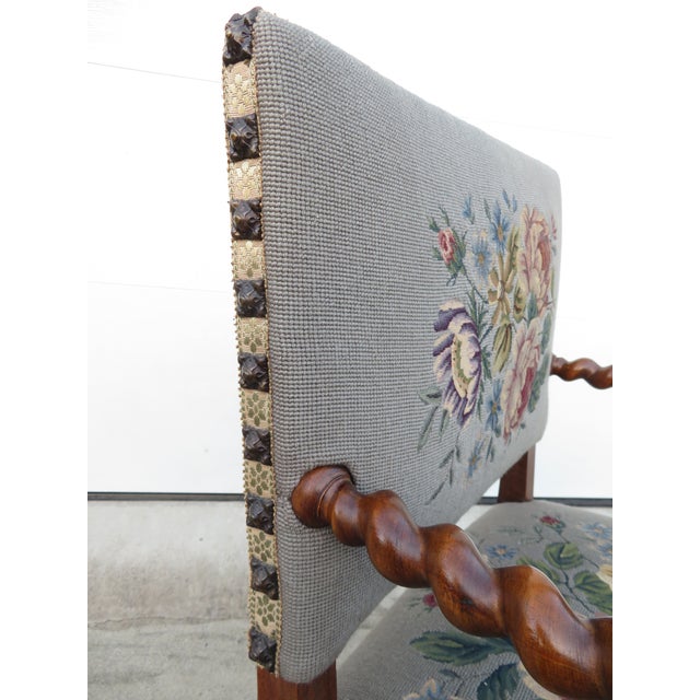 Antique Barley Twist Needle Point Carved Lions Hall or Throne Chair ~ Traditional Style Wood Side Accent Art Seating For Sale - Image 10 of 18