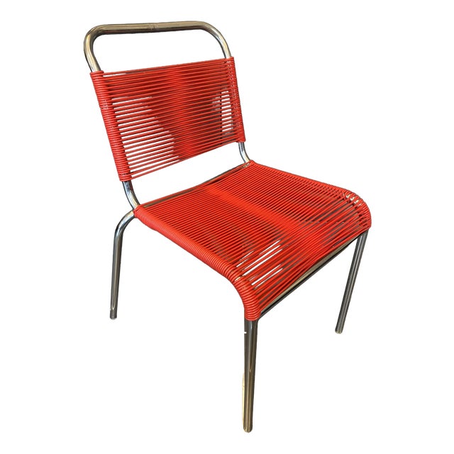 Vintage Chrome and Red Spaghetti Chair, 1960s For Sale