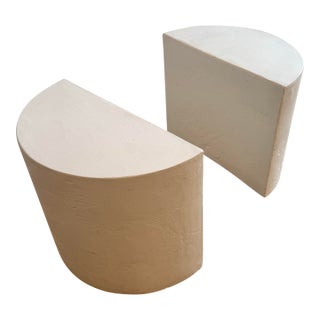 Vintage Sculptural White Plaster Demilune Side Tables, Pair For Sale