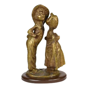 Mid 20th Century Heavy Brass Country Style Boys and Girl Figurine