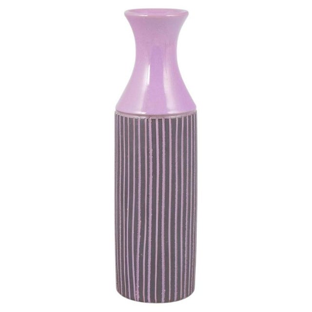 1970s Tall Cylindrical Purple Glazed Vase with Stripes from Gabriel, Sweden, 1970s For Sale - Image 5 of 5
