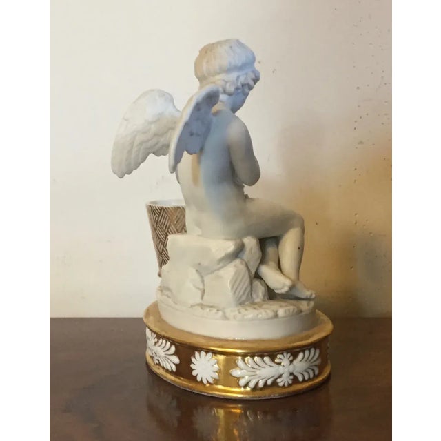 Neoclassical Antique Early 19th Century French Empire Porcelain Inkwell in Gold & White Featuring a Cherub For Sale - Image 3 of 13