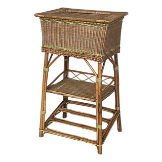 Italian Art Deco Cabinet or Coffee Table in Rattan and Green Rattan, 1930s For Sale
