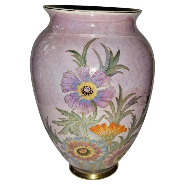 Ceramic Art Deco Pink Lustre Floral Vase from Carlton Ware, England, 1930 For Sale - Image 7 of 7