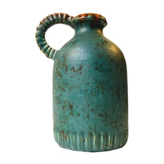 Green Art Deco Handled Ceramic Vase by Michael Andersen, 1940s For Sale