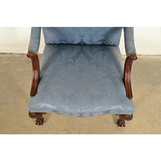 Brown Kittinger Chippendale Carved Mahogany Open Arm Library Chairs | Pair For Sale - Image 8 of 18